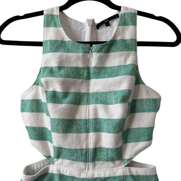Tibi Green White Ecru Striped Cotton Blend Dress, Size 0 - Picture 5 of 10
